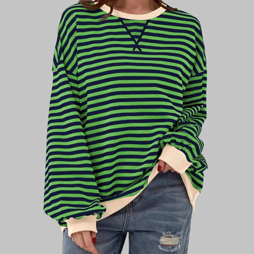 Nadja | Damen Retro Pullover mit Streifen und Kontrast