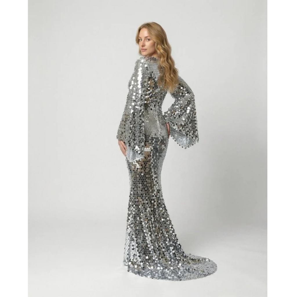 Nadja | Damen Silber Abendkleid Mit Pailletten, Party Design Und Glitzer Effekt