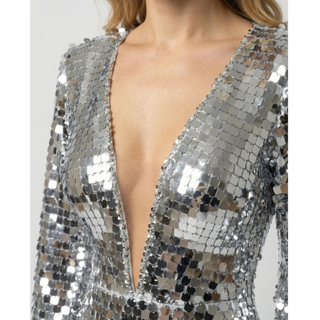 Nadja | Damen Silber Abendkleid Mit Pailletten, Party Design Und Glitzer Effekt