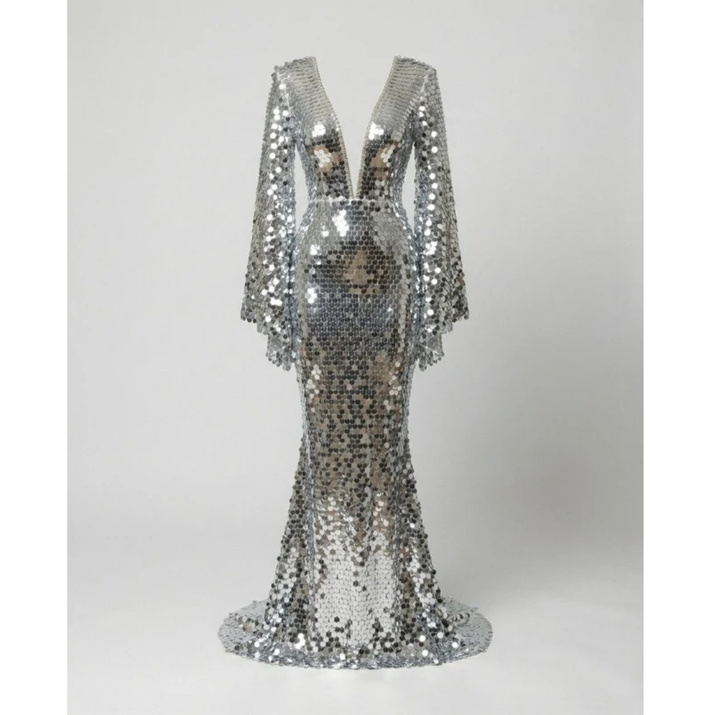 Nadja | Damen Silber Abendkleid Mit Pailletten, Party Design Und Glitzer Effekt
