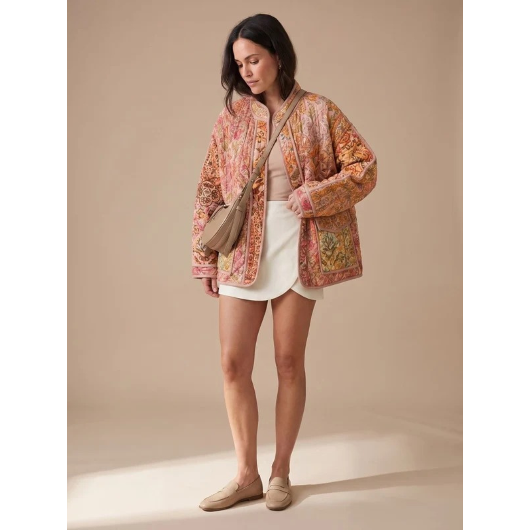 Narin | Damen Steppjacke mit Muster und Stehkragen