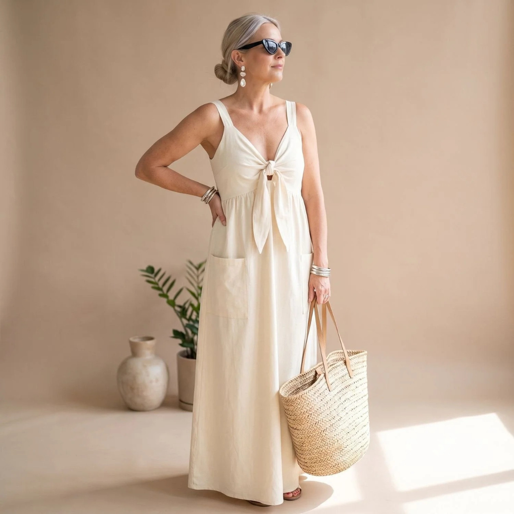 Natascha | Damen Abendkleid mit Taschen und Streifen