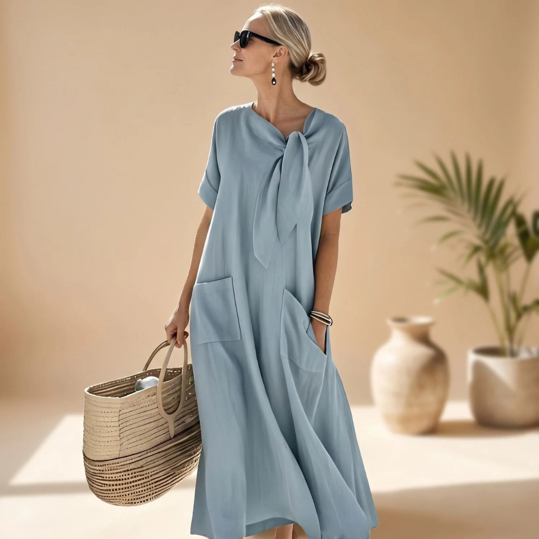 Natascha | Damen Abendkleid mit Taschen und Streifen