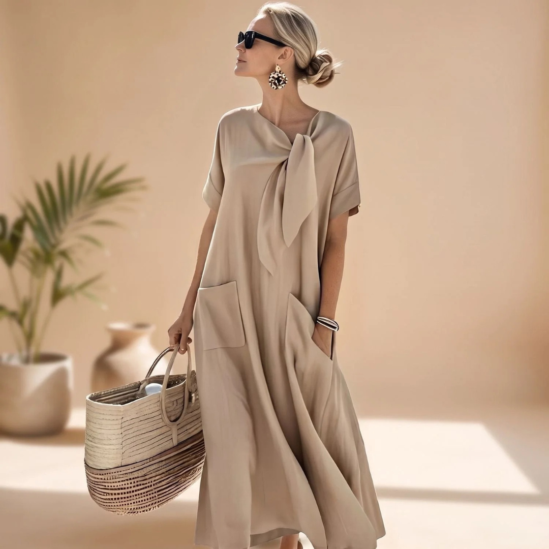 Natascha | Damen Abendkleid mit Taschen und Streifen