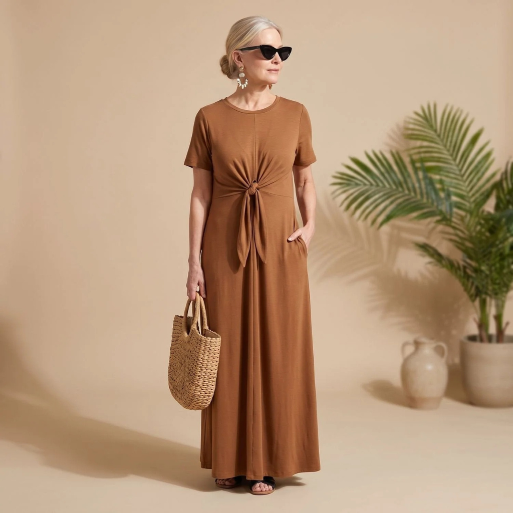 Natascha | Damen Abendkleid mit Taschen und Streifen