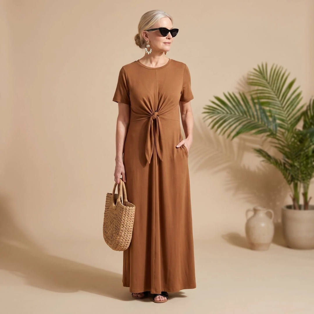 Natascha | Damen Abendkleid mit Taschen und Streifen