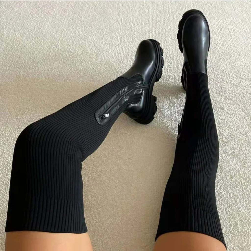 Nathalie | Damen Orthopädische Overknee Stiefel Mit Stretch Design Und Plateau Sohle