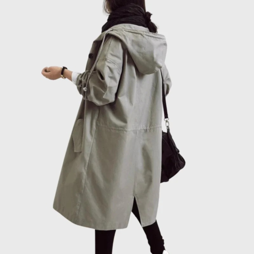 Nele | Damen Bequeme Trench Coat mit Kapuze
