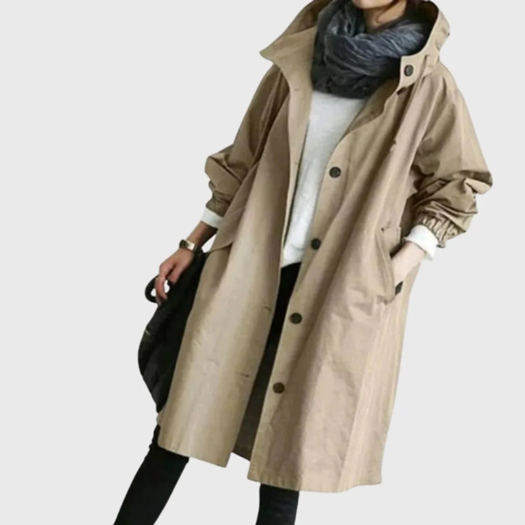 Nele | Damen Bequeme Trench Coat mit Kapuze