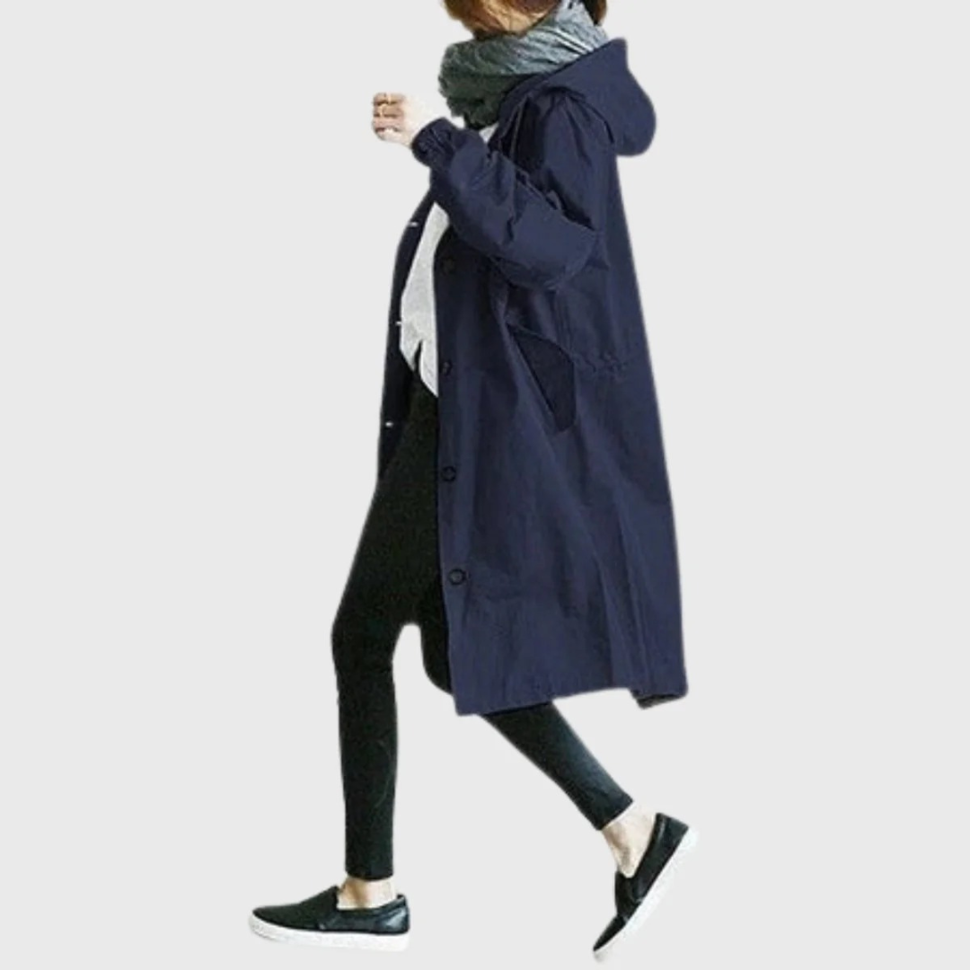 Nele | Damen Bequeme Trench Coat mit Kapuze