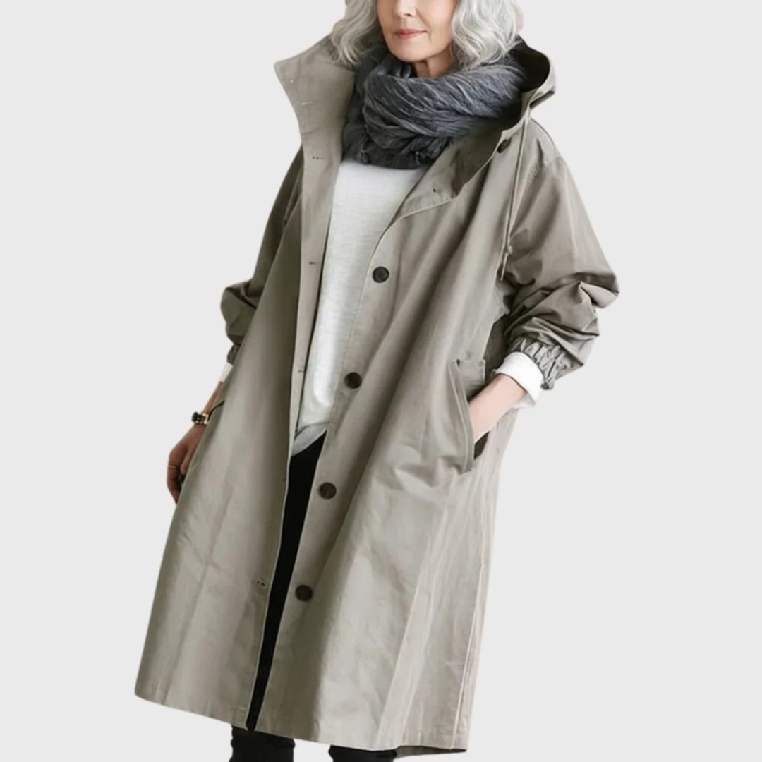 Nele | Damen Bequeme Trench Coat mit Kapuze
