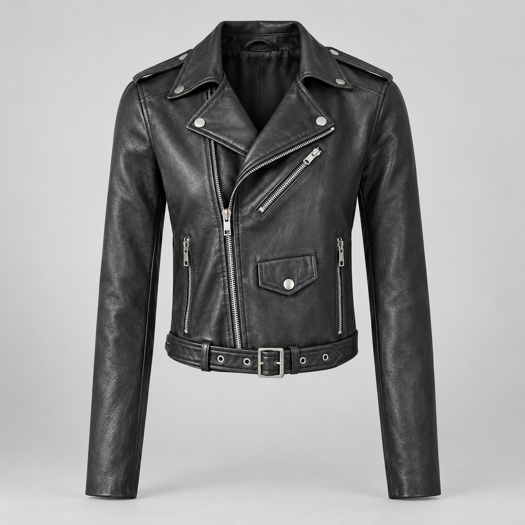 Nele | Damen Kunstleder Bikerjacke mit Reißverschluss