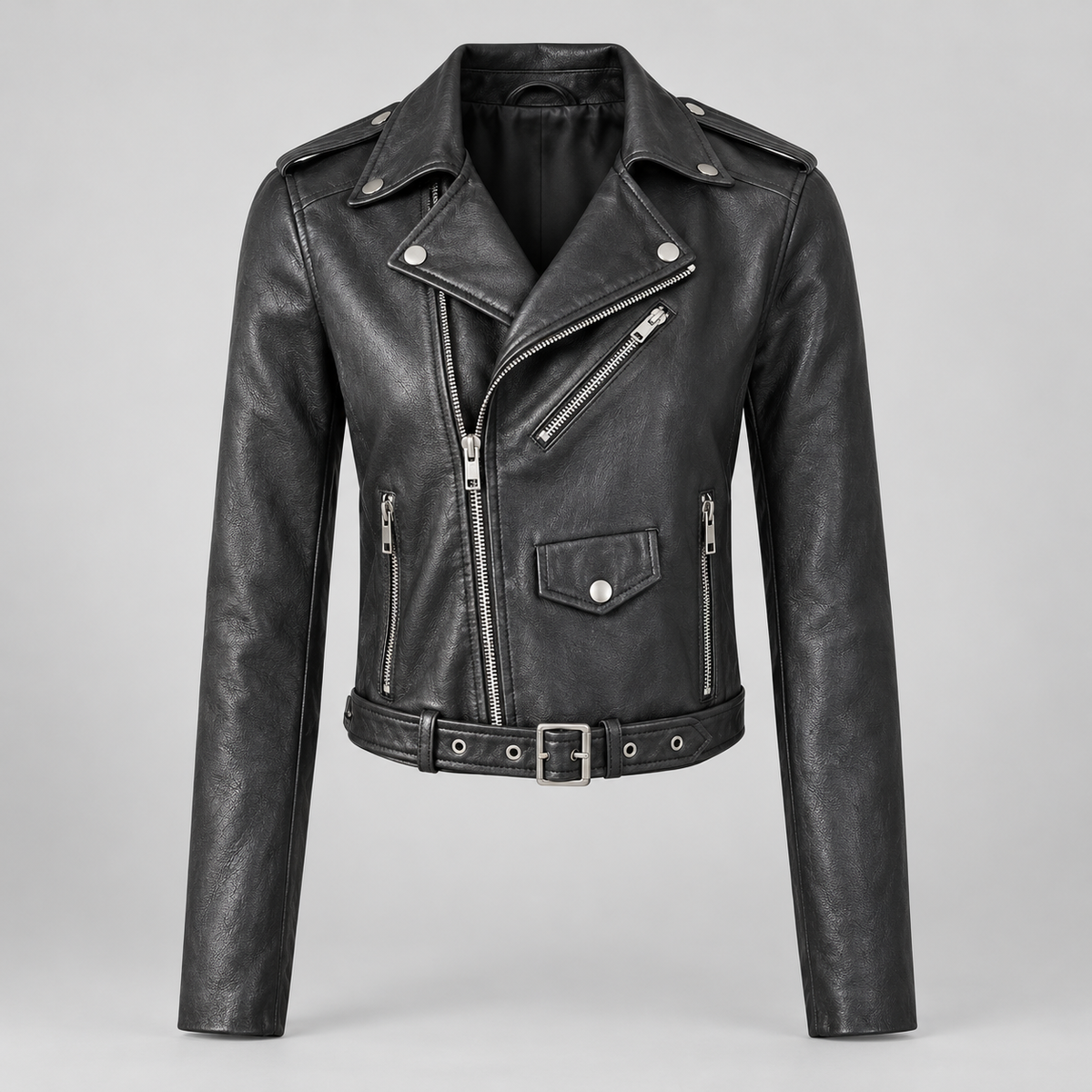 Nele | Damen Kunstleder Bikerjacke mit Reißverschluss