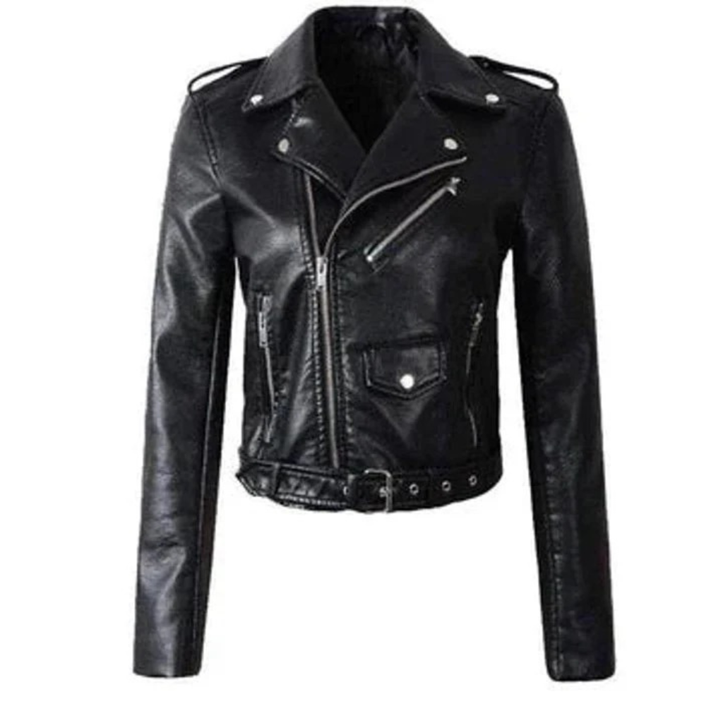 Nele | Damen Kunstleder Bikerjacke mit Reißverschluss