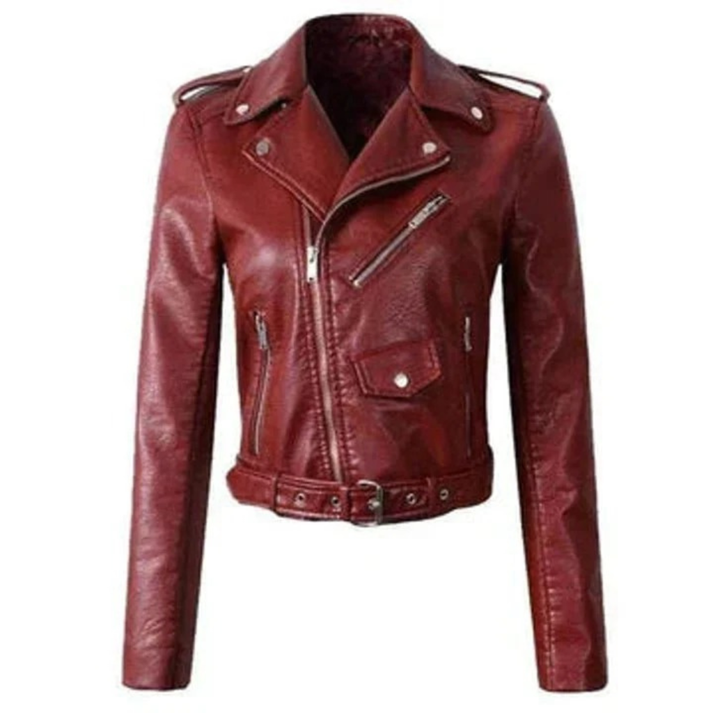 Nele | Damen Kunstleder Bikerjacke mit Reißverschluss