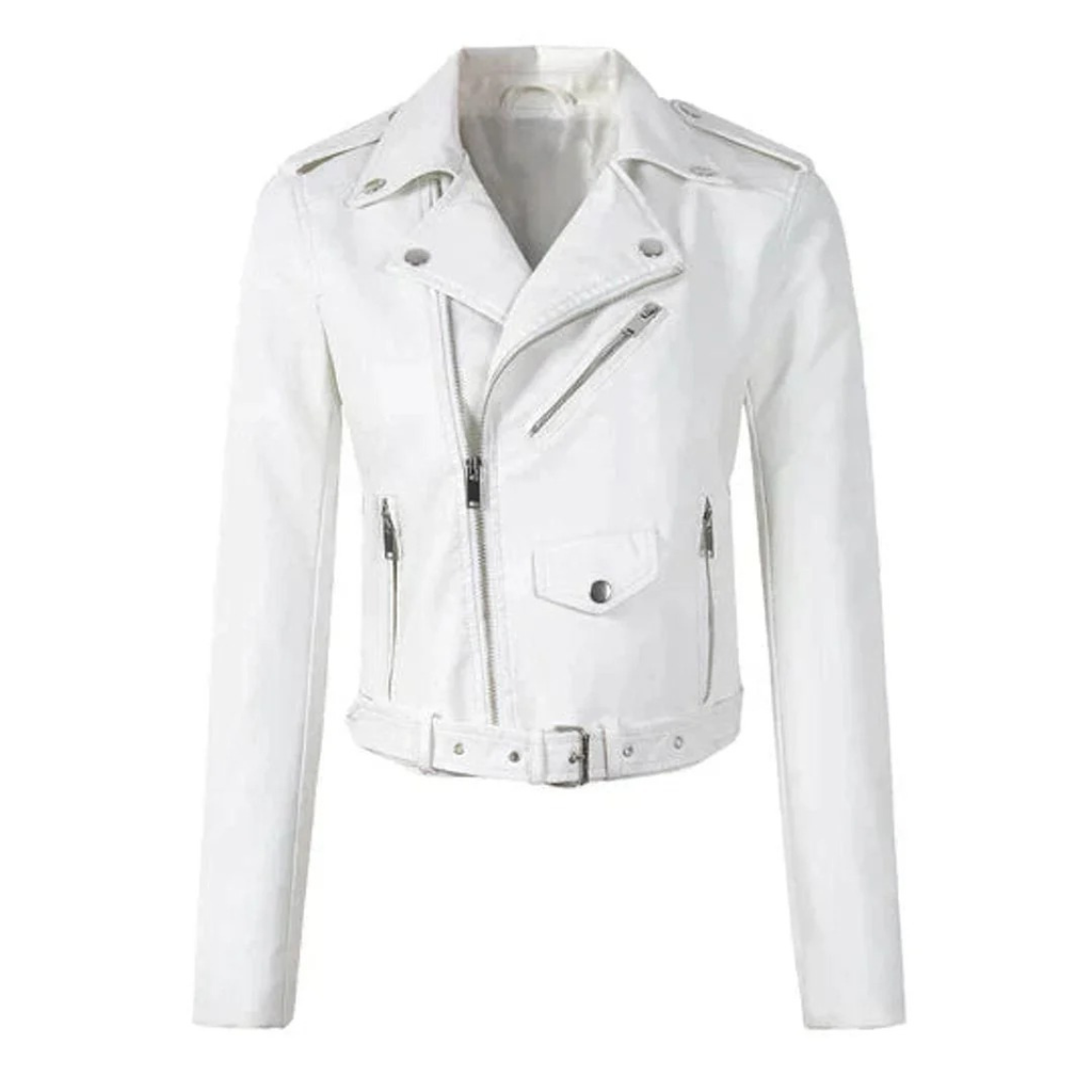 Nele | Damen Kunstleder Bikerjacke mit Reißverschluss