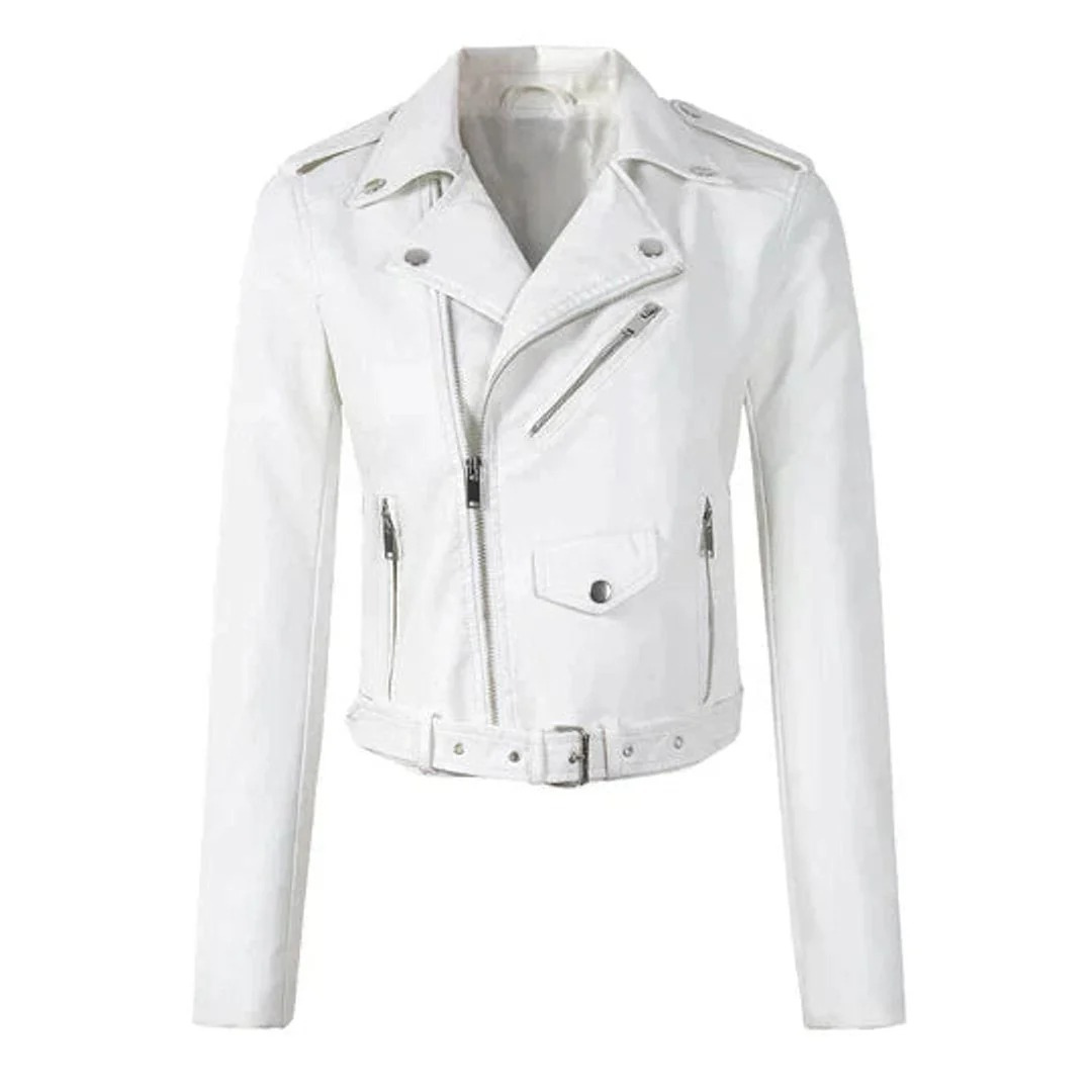 Nele | Damen Kunstleder Bikerjacke mit Reißverschluss
