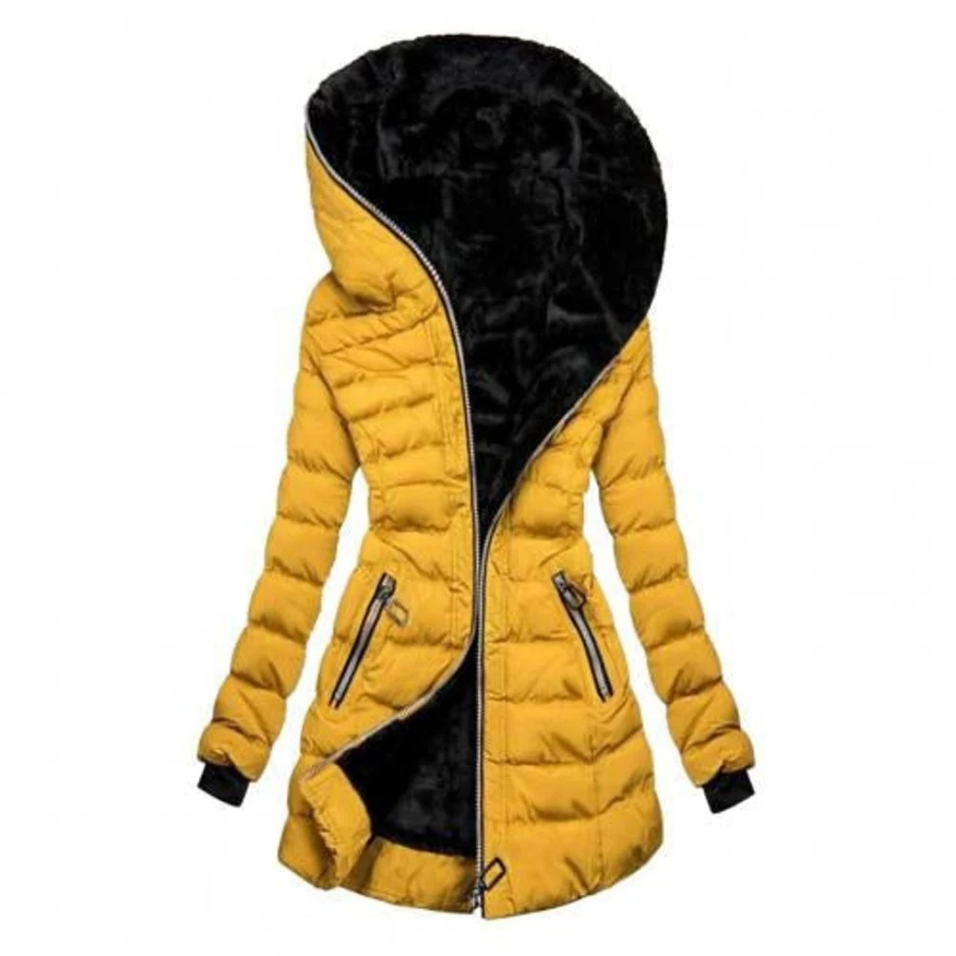 Nele | Damen Lange Winterjacke mit Stepp Design, Fleece Futter und Reißverschluss