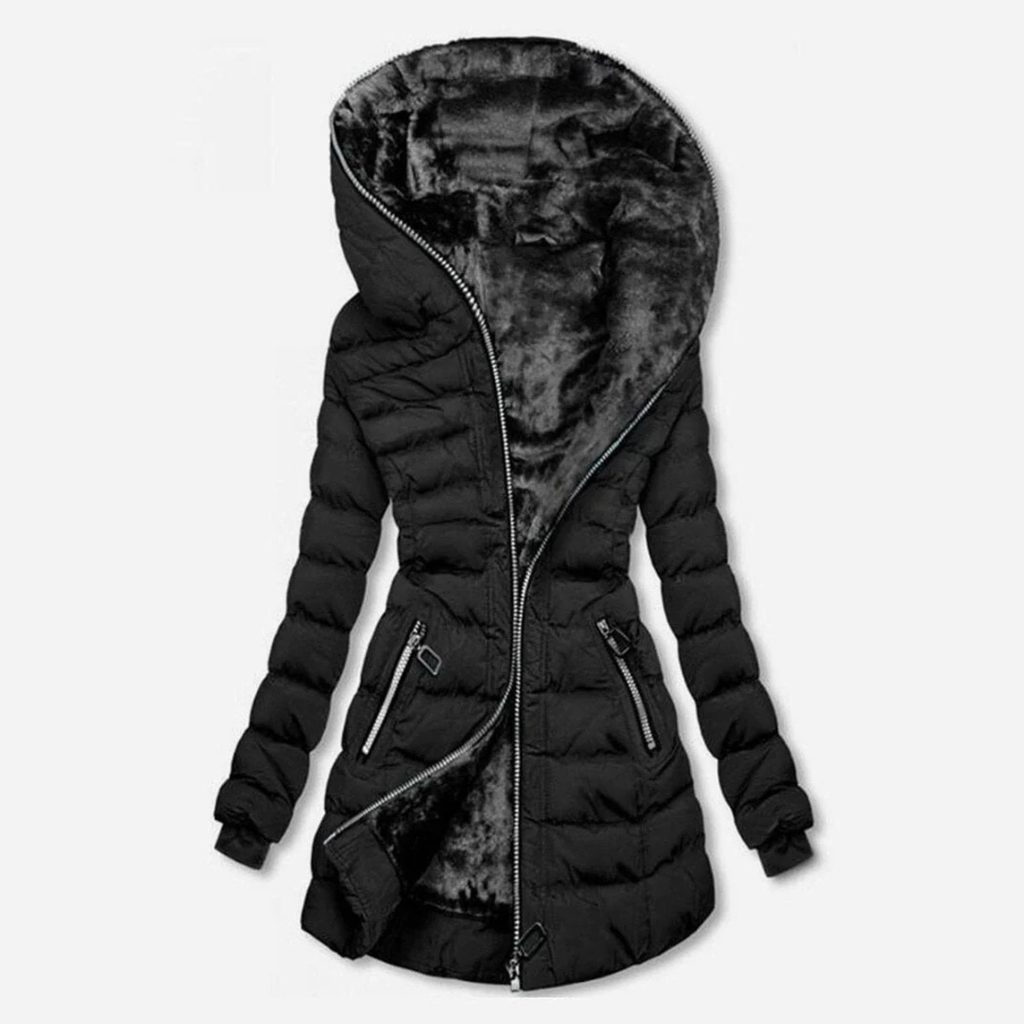 Nele | Damen Lange Winterjacke mit Stepp Design, Fleece Futter und Reißverschluss