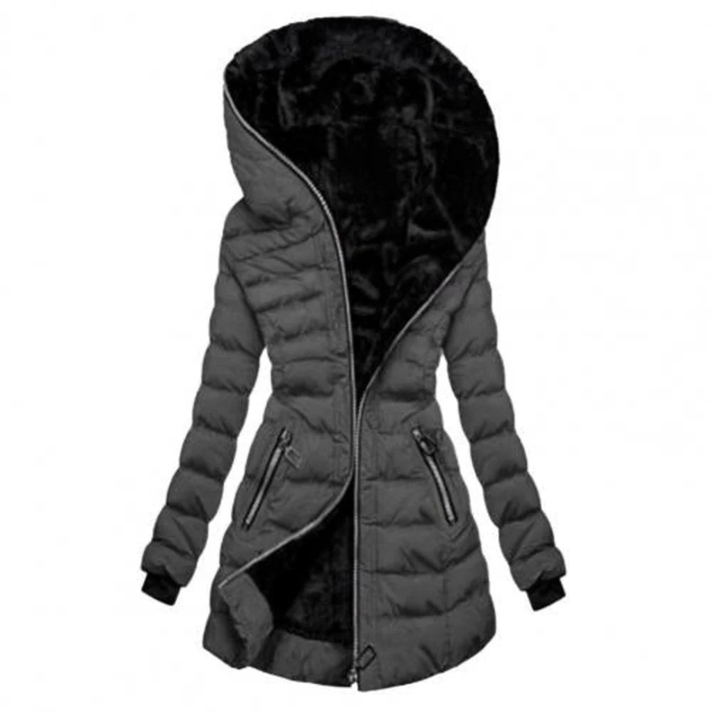Nele | Damen Lange Winterjacke mit Stepp Design, Fleece Futter und Reißverschluss
