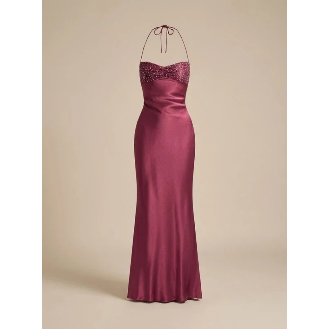 Nele | Damen Maxi Kleid mit Strasssteinen und Neckholder