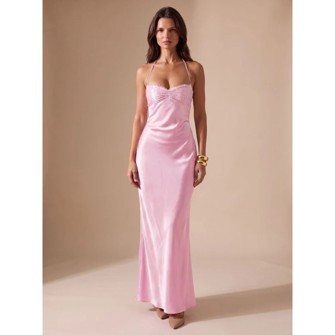 Nele | Damen Maxi Kleid mit Strasssteinen und Neckholder