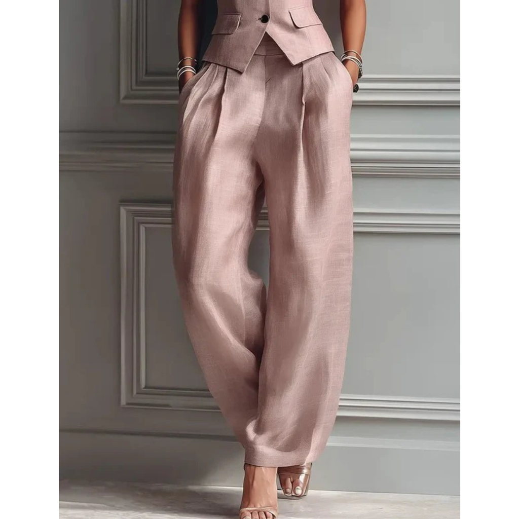 Nele | Damen Rosa Wide-Leg Hose Zweiteiler Mit Blazer