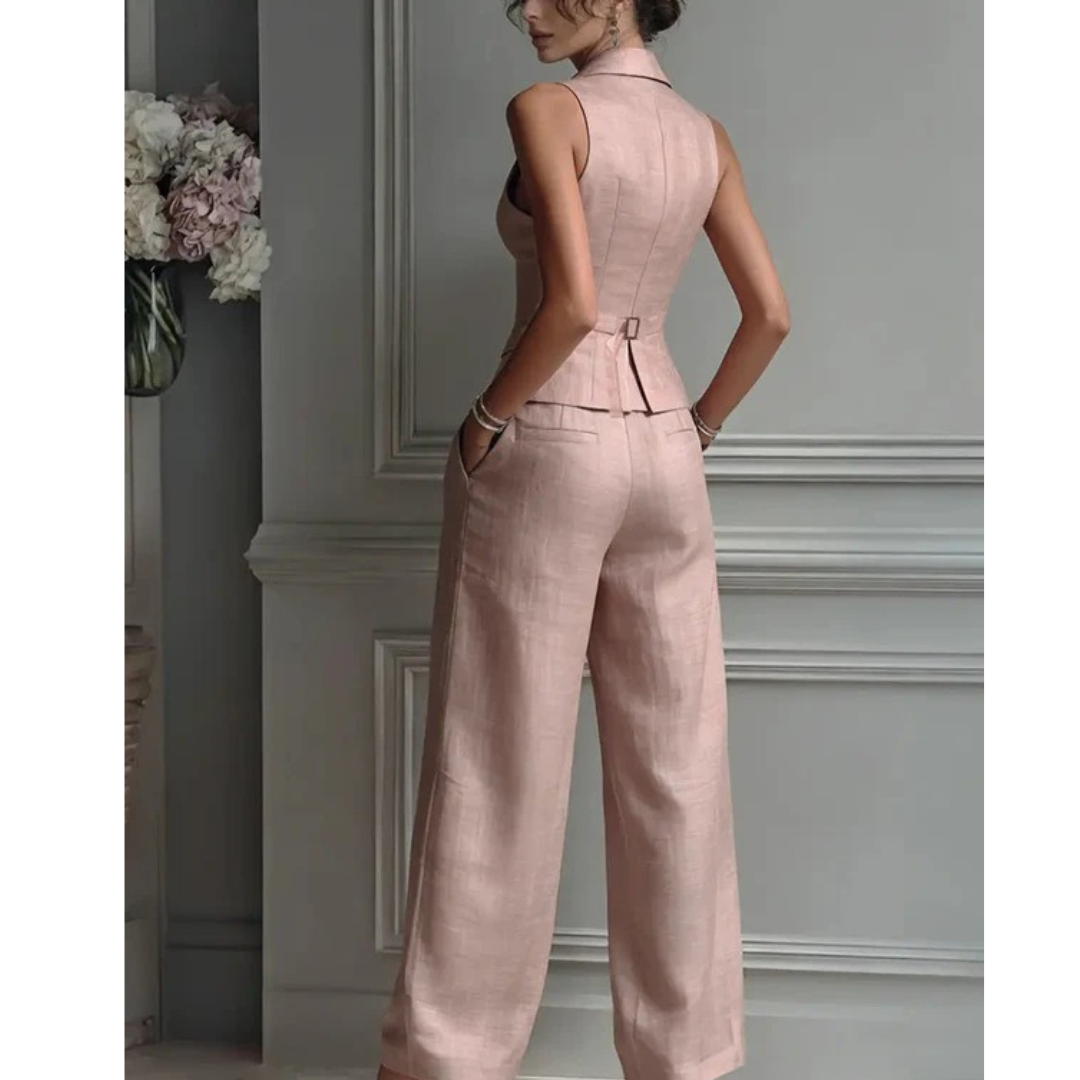 Nele | Damen Rosa Wide-Leg Hose Zweiteiler Mit Blazer