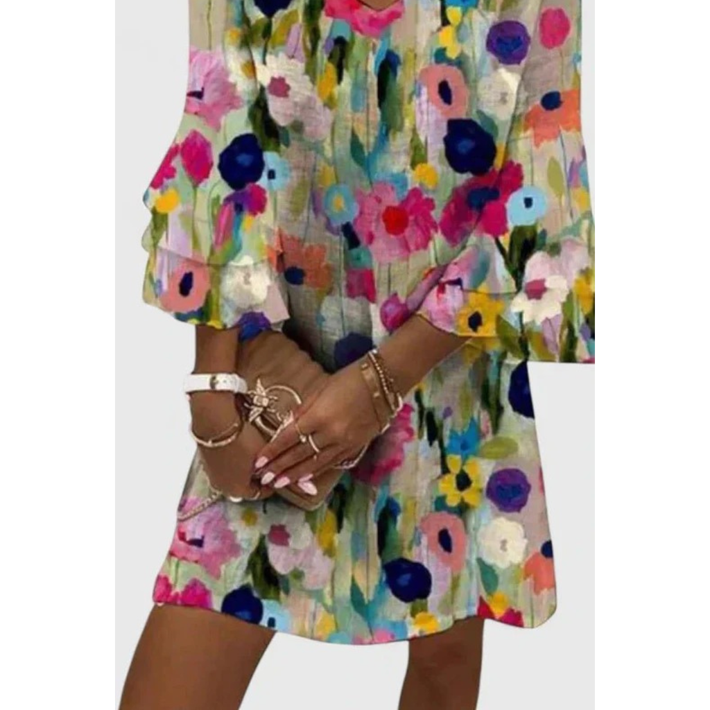 Nele | Damen V-Ausschnitt Minikleid Floral