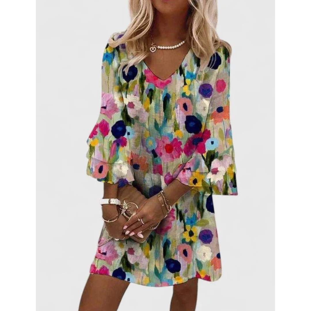 Nele | Damen V-Ausschnitt Minikleid Floral