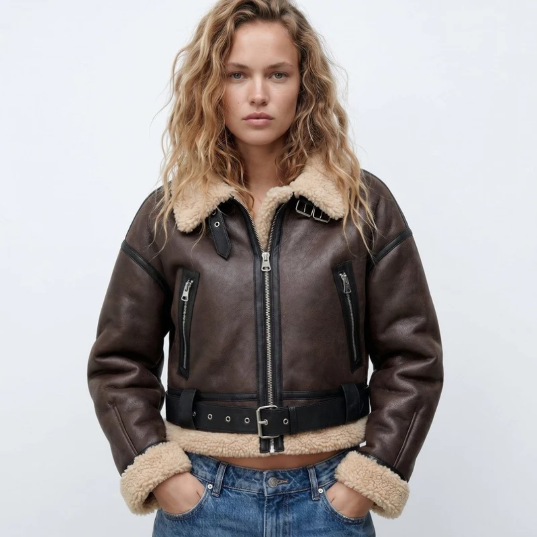 Nele | Damen Warme Lammfell Bomberjacke