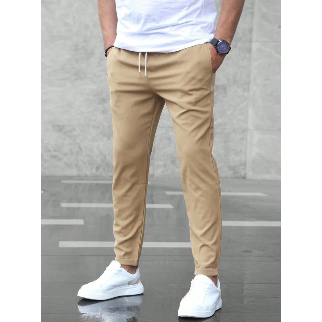 Niklas | Herren Schmale Jogger Chino Hose mit Kordelzug