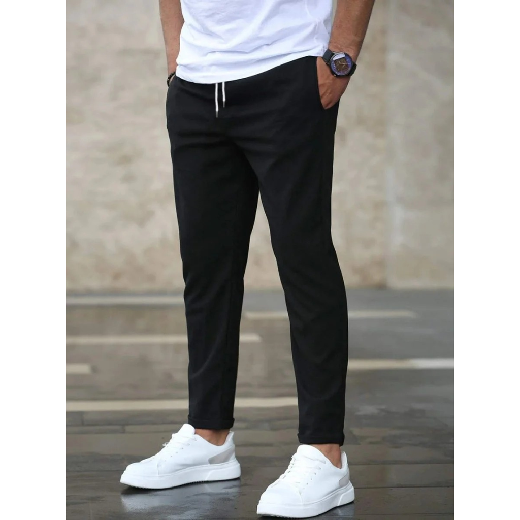 Niklas | Herren Schmale Jogger Chino Hose mit Kordelzug