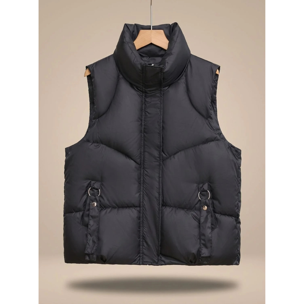 Nikolina | Damen Steppweste mit Stehkragen, Taschen und Riemen