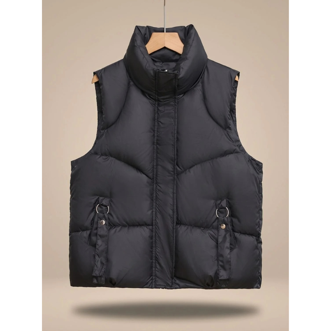 Nikolina | Damen Steppweste mit Stehkragen, Taschen und Riemen