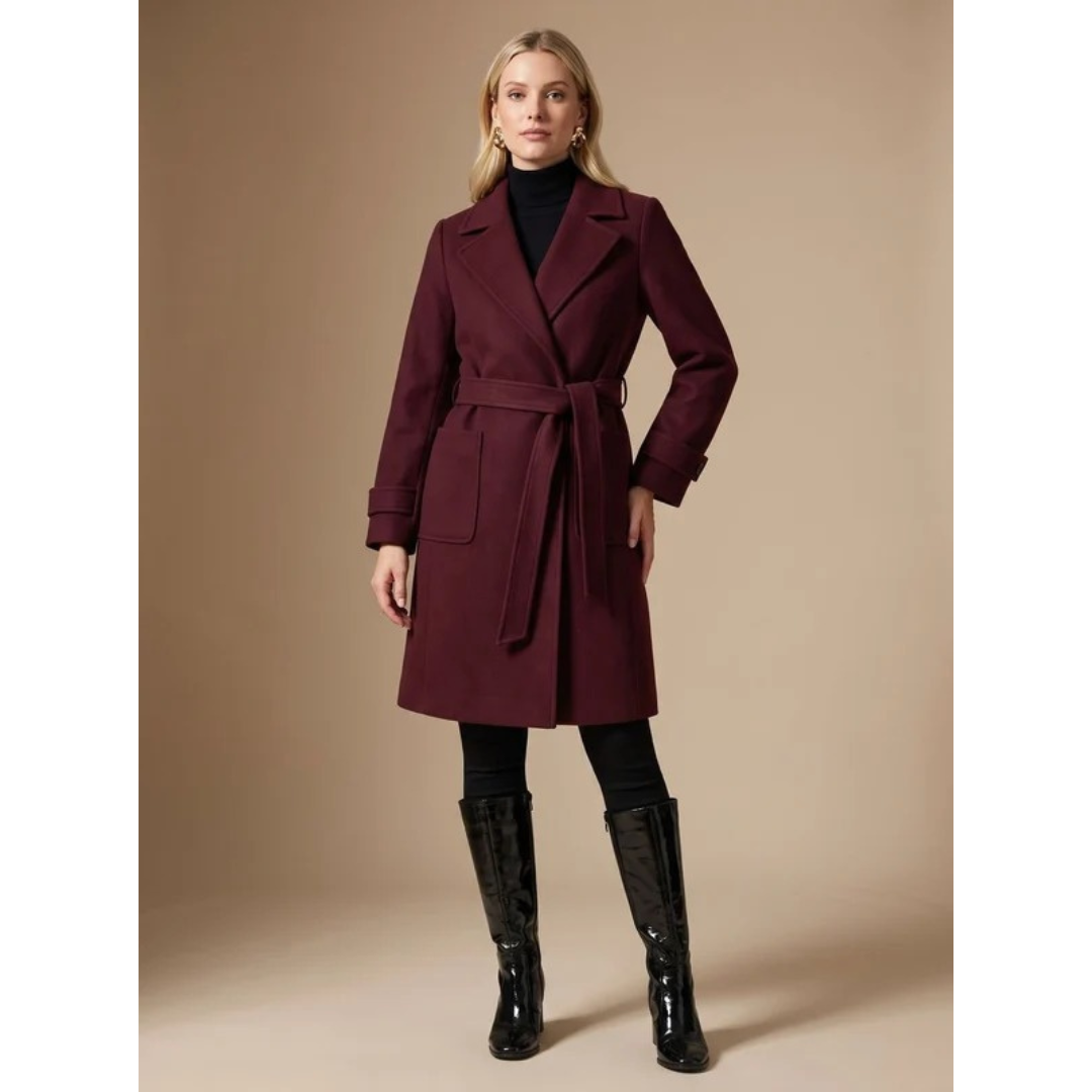 Niva | Damen Bordeaux Winterjacke mit Gürtel
