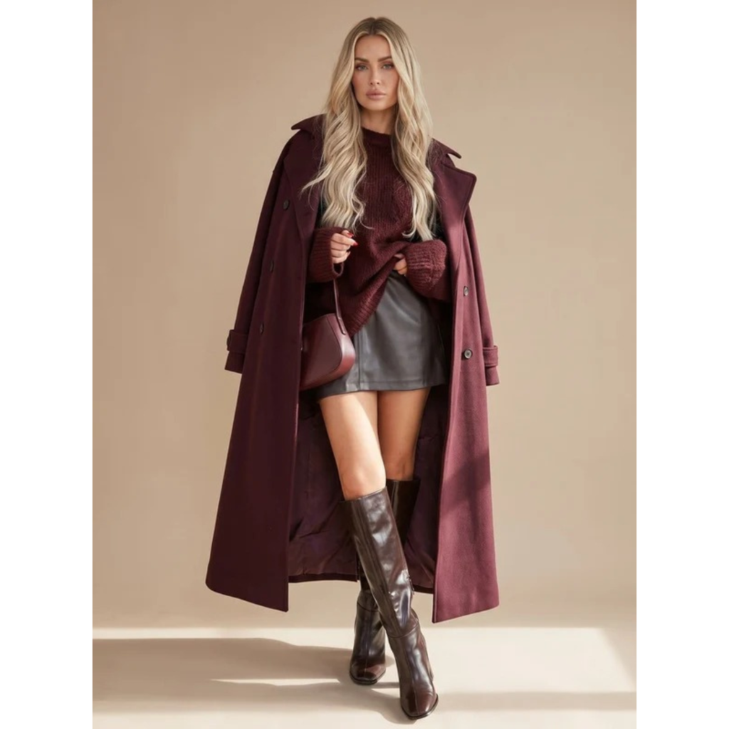 Niva | Damen Bordeaux Winterjacke mit Gürtel