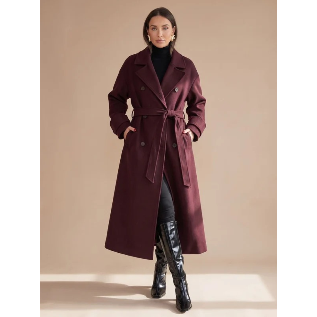 Niva | Damen Bordeaux Winterjacke mit Gürtel