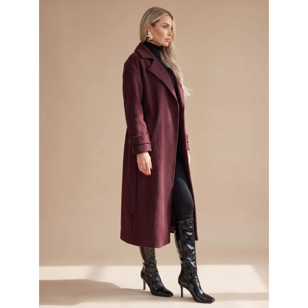 Niva | Damen Bordeaux Winterjacke mit Gürtel