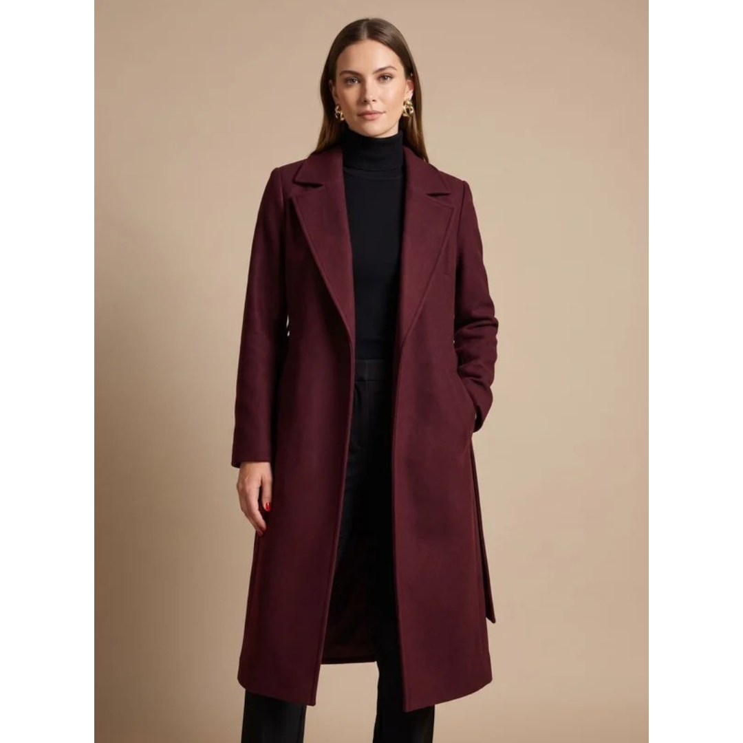 Niva | Damen Bordeaux Winterjacke mit Gürtel