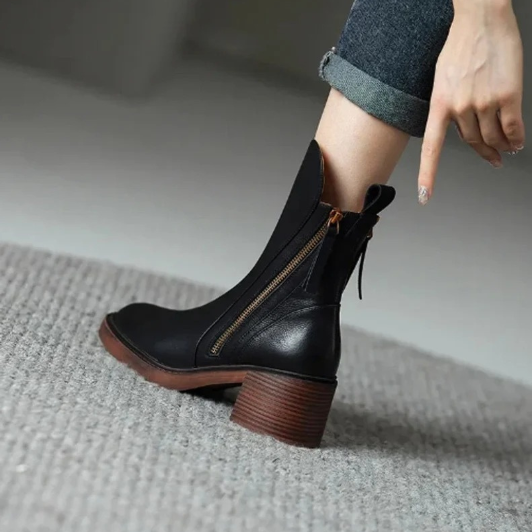 Noelia | Damen Orthopädische Leder Stiefeletten mit Reißverschluss und Komfort Design