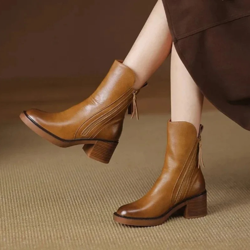 Noelia | Damen Orthopädische Leder Stiefeletten mit Reißverschluss und Komfort Design