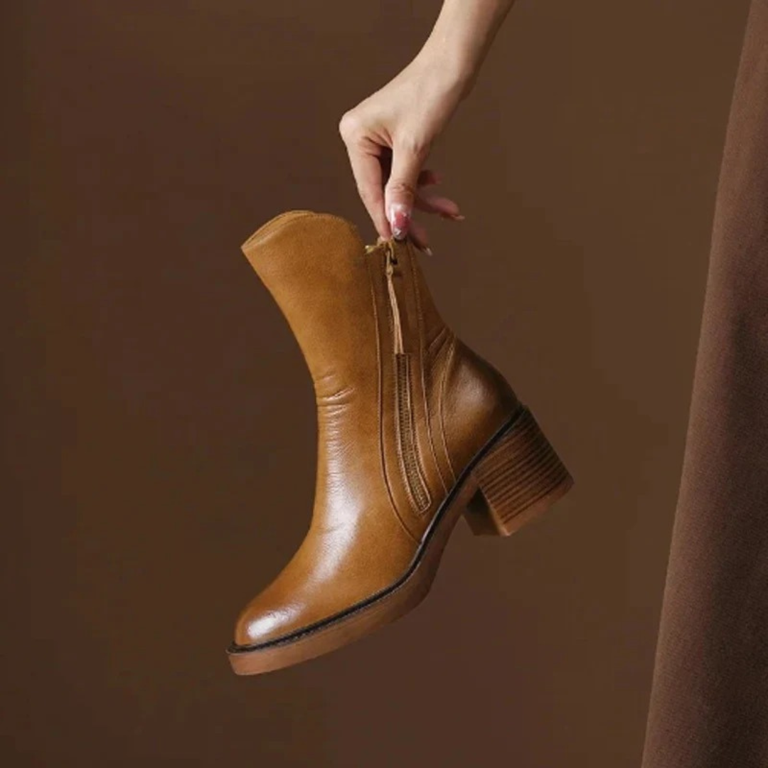 Noelia | Damen Orthopädische Leder Stiefeletten mit Reißverschluss und Komfort Design
