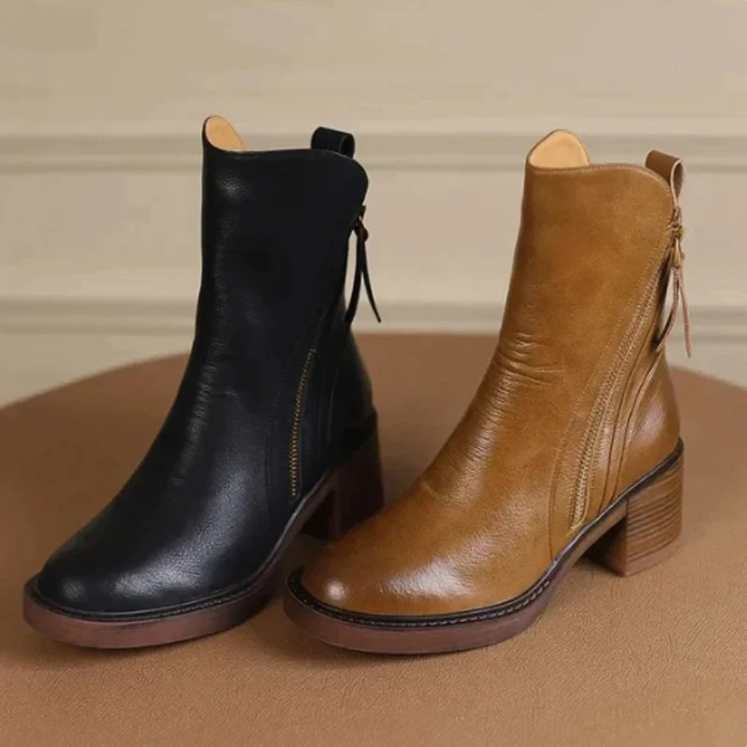 Noelia | Damen Orthopädische Leder Stiefeletten mit Reißverschluss und Komfort Design