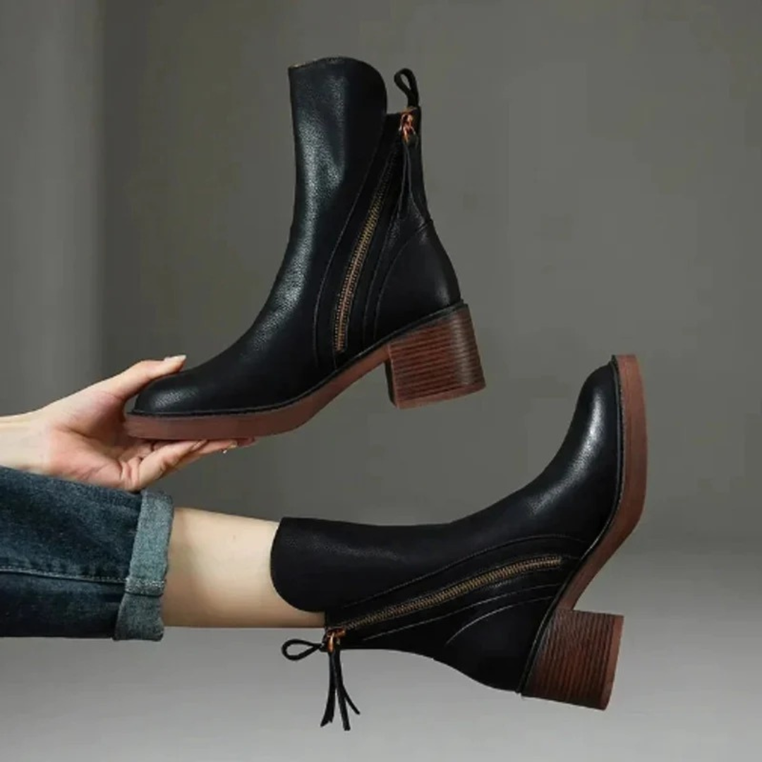 Noelia | Damen Orthopädische Leder Stiefeletten mit Reißverschluss und Komfort Design