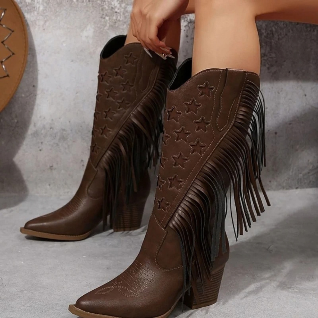 Noelle | Damen Westernstiefel mit Fransen und weitem Schaft