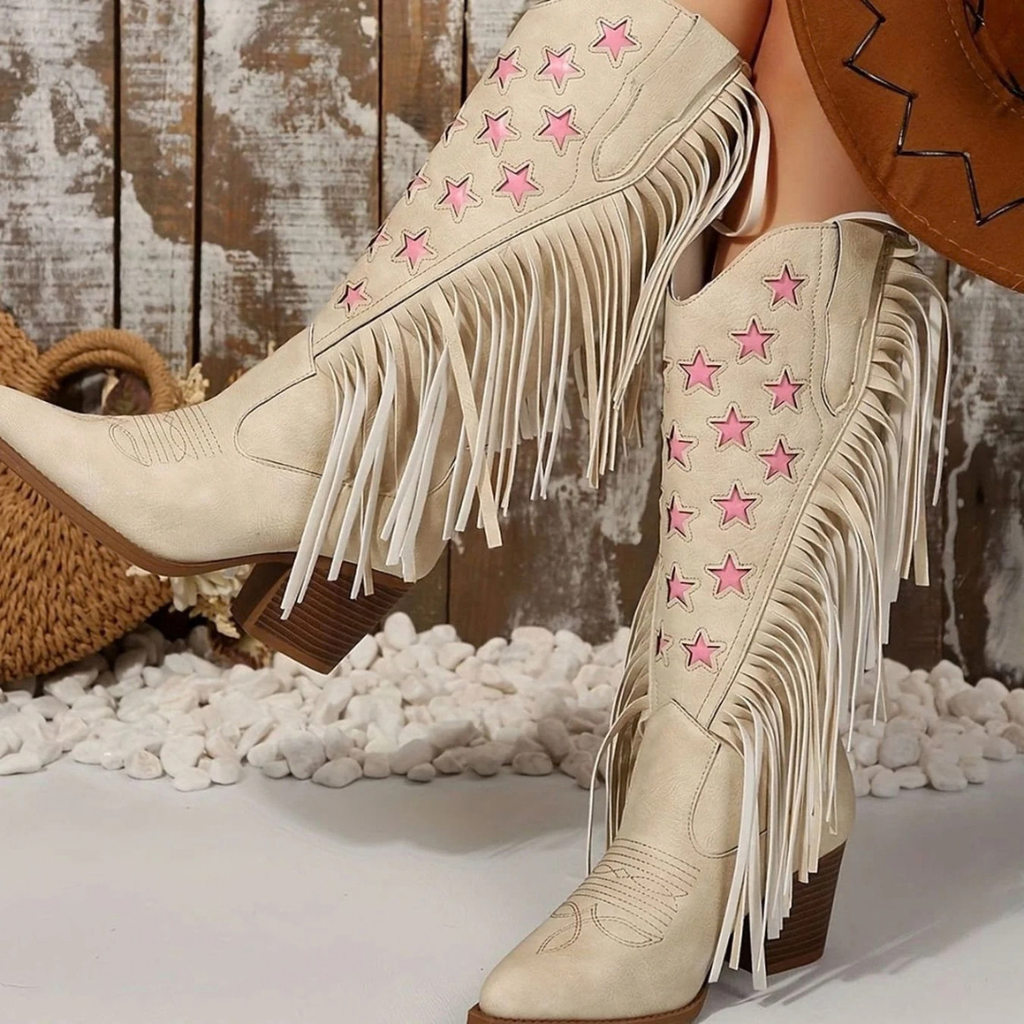 Noelle | Damen Westernstiefel mit Fransen und weitem Schaft