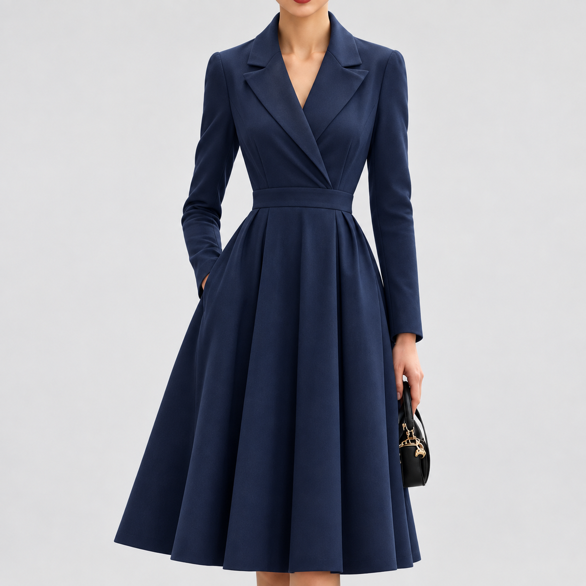 Nora | Damen Blaues Midikleid mit Kragen