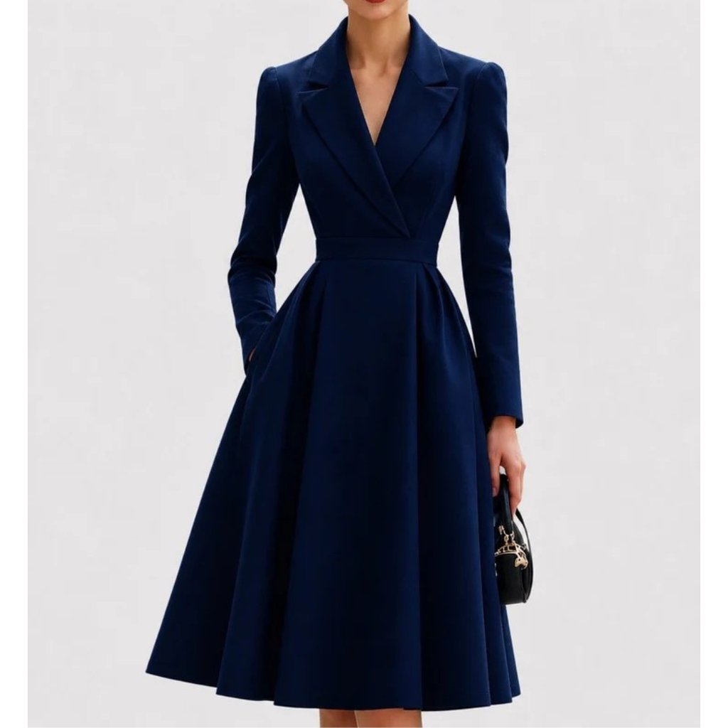 Nora | Damen Blaues Midikleid mit Kragen