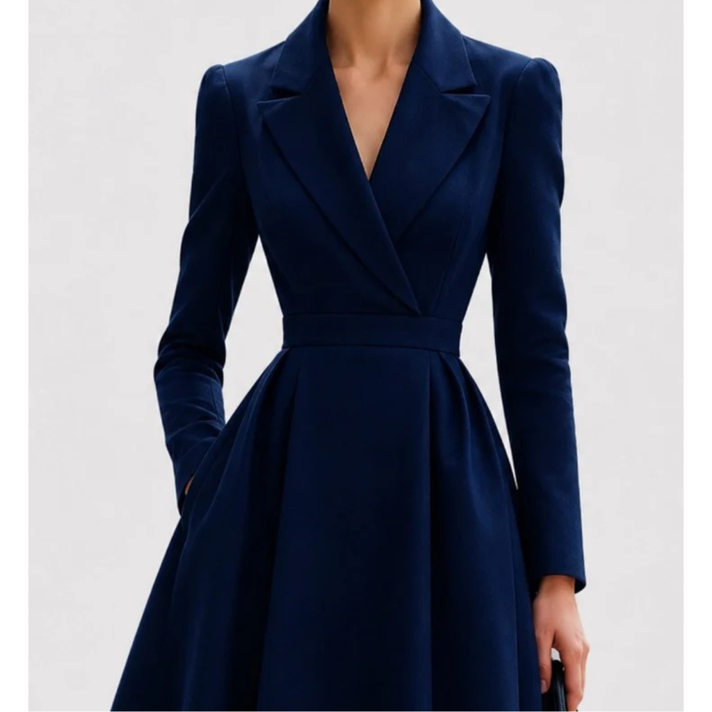 Nora | Damen Blaues Midikleid mit Kragen